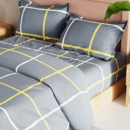 Bianca Aventine Charcoal Fabric 192 TC 150 GSM King Size Bedsheet & Comforter With 2 Pillow Covers image 3