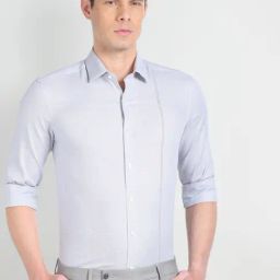 Arrow Light Grey Cotton Slim Fit Texture Shirt-picture-0