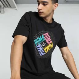 Puma Black Regular Fit Printed Crew T-Shirt-image-99