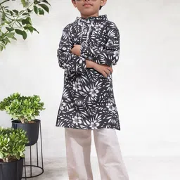 Cutiekins Boys Floral Printed Regular Mandarin Collar Kurta with Pyjamas-picture-42