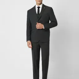 Van Heusen Black Slim Fit Printed Three Piece Suit-image-23