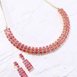 Priyaasi Ruby American Diamond Stone Studded Necklace & Earring Set-3