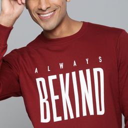 HERE&NOW Men Maroon & White Printed Sweatshirt-image-39