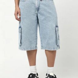 Bewakoof Light Blue Straight Fit Solid Shorts-image-79