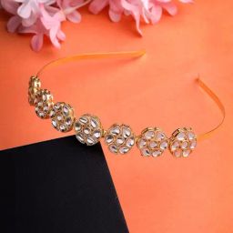 NVR Gold Kundan Hair Band Embellished Headpiece-29