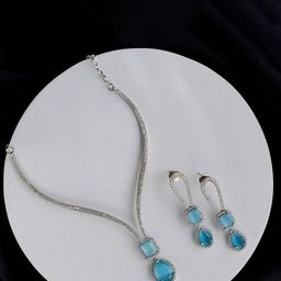 Opal Touch Rhodium-Plated Cubic Zirconia-Studded Jewellery Set-76