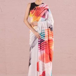 navyasa by liva Grey Printed Saree With Unstitched Blouse-image-87