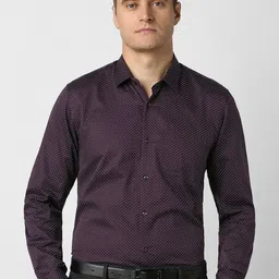 Peter England Micro Ditsy Printed Spread Collar Pure Cotton Slim Fit Formal Shirt-picture-1