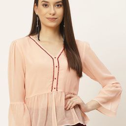 Moda Rapido Embellished Bell Sleeve Georgette Peplum Top-image-68