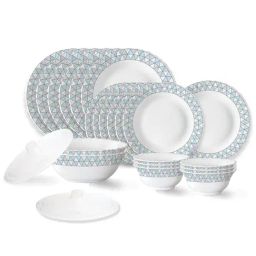 Larah by Borosil Weave Fluted White Opalware 23 Pieces Dinner Set-23
