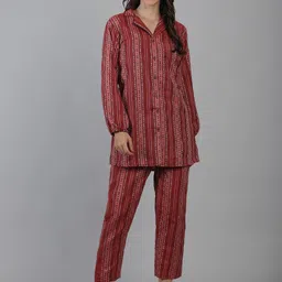 CORSICA Printed Cotton Collared Neck Long Sleeve Shirt With Trouser Co-Ords-image-86