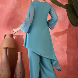 Sangria Floral Yoke Design Sequence Asymmetric Kurta & Palazzo Set image 4