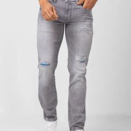 Spykar Grey Cotton Regular Fit Distressed Jeans-image-25