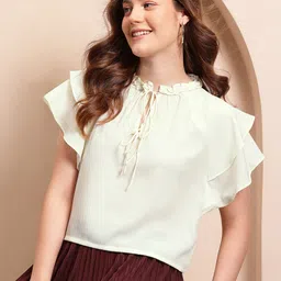 Mast & Harbour Tie-Up Neck Layered-Style Flutter Sleeves Top-picture-13