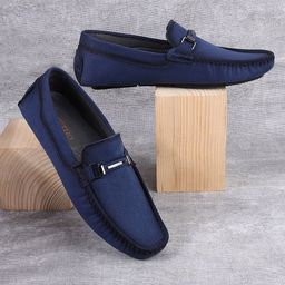 Metro Men Blue Leather Loafers-picture-12