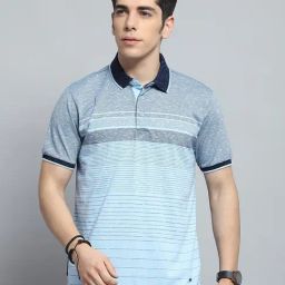 Monte Carlo Sky Blue Regular Fit Striped Polo T-Shirt-picture-29