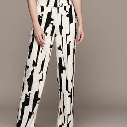 WAREHOUSE Women Printed Wide Leg Satin Trousers-image-33