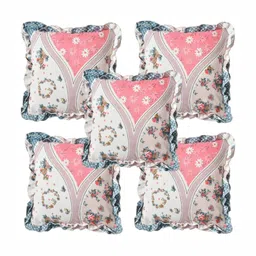 Luxmi Cotton Fabrics Pink & White 5 Pieces Ethnic Motifs Printed Square Cushion Covers-29