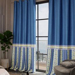 Stoa Paris Versailles Blue & White Set of 2 Ethnic Motifs Long Door Curtains-image-24
