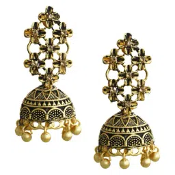 Zaveri Pearls Yellow Alloy Antique Floral Jhumki Earrings-33