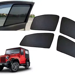 Auto Pearl Side Window Sun Shade Cover for Mahindra Thar (Black)-picture-1