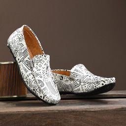 Azzaro Black Men White Printed Loafers-44