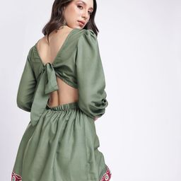 glitchez Geometric Printed Puff Sleeves Cut-Outs A-Line Mini Dress-picture-2