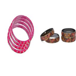 1ST TIME Set Of 8 Pink Alloy Artificial Stones & Beads Bangles-picture-46