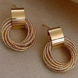 NAVJAI Women Golden Multi-layer Circular Studs Earrings-picture-25