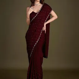 MADHUR HAND WORK ART Embellished Beads and Stones Tissue Saree-29