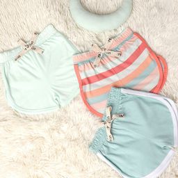 Mi Arcus  Cotton Solid & Striped Shorts Pack of 3 Blue & Pink-image-26