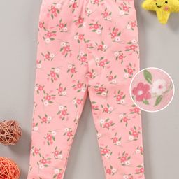 Babyhug Full Length Knit Stretchable Leggings Floral Print- Pink-image-20
