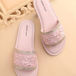Earthy Touch Slip On Ethnic Wear Embroidered Mojaris Embellished with Sequins - Pink-image-75