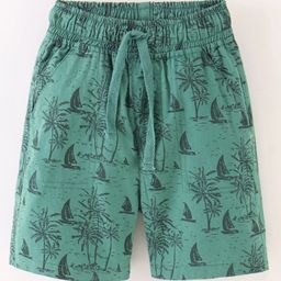 Cucumber Cotton Woven Knee Length Shorts Boat Print - Green-image-94