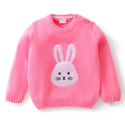 Babyhug 100 % Acrylic Full Sleeves Pullover Sweater with Bunny Design - Pink-image-75