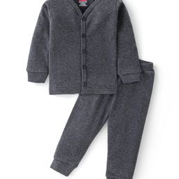 Babyhug Cotton Full Sleeves Front Open Thermal Vest And Leggings- Dark Grey-image-82