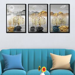 WENS Beautiful View Framed Canvas Set of 3 Painting for Home Decor 19 Inch x 39 Inch-10