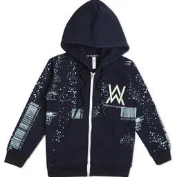 Earth Conscious Fleece Full Sleeves Abstract Printed Hooded Jacket - Navy Blue-picture-45
