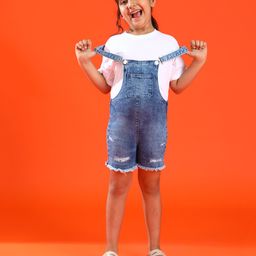 Tales & Stories Sleeveless Mild Distressed Dungaree - Blue-image-33