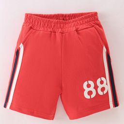 Taeko Single Jersey Above Knee Length Shorts With Number  Print - Red-image-46