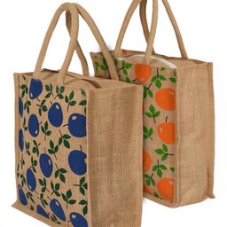 Kuber Industries Jute Reusable Eco-Friendly Hand Bag Grocery Bag For Man, Woman With Handle Pack Of 2,Orange & Blue, 54KM4364-29