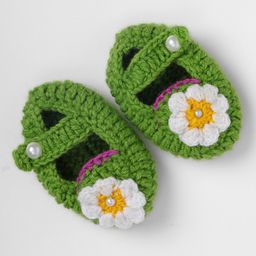 The Original Knit Self Designed Booties - Green & White-image-13