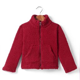 Kanvin Fleece Woven Full Sleeves High Neck Solid Colour Winter Jacket With Kangaroo Pockets - Red-image-98