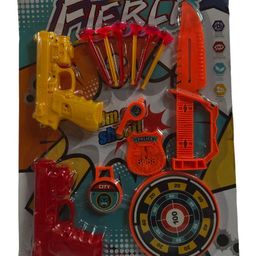 Sanjary Pack of 2  Shooting Game Set with Vaccum Stick Gun, Dart Board, knife and Whistle - Fun Indoor & Outdoor Toy  for kids color design may vary-19