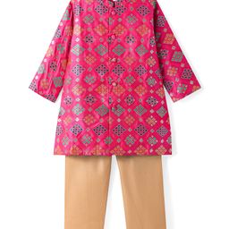 Babyhug Cotton Woven Full Sleeves Front Open Foil Printed Pyjama Kurta Set - Dark Pink-image-47