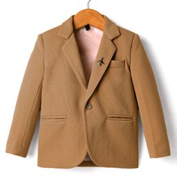 Rikidoos Full Sleeves Solid Textured Blazer - Khaki-image-64