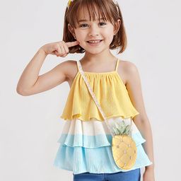 Little Kangaroos Woven Sleeveless Layered Party Top With Color Block Design & Sling Bag - Yellow-picture-49