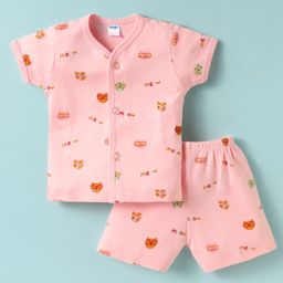 Tango Interlock Knit Half Sleeves Shorts Co-ord Set with Animal Print - Pink-picture-26