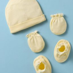 Bubble Pop Cotton Knit Solid Color Cap Mitten & Booties Set Yellow - Diameter 10 cm-picture-5