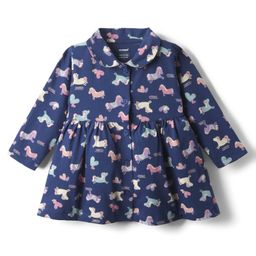 CUCUMBER Sinker Knit Full Sleeves Front Open Frock With Unicorn Print - Navy Blue-image-75